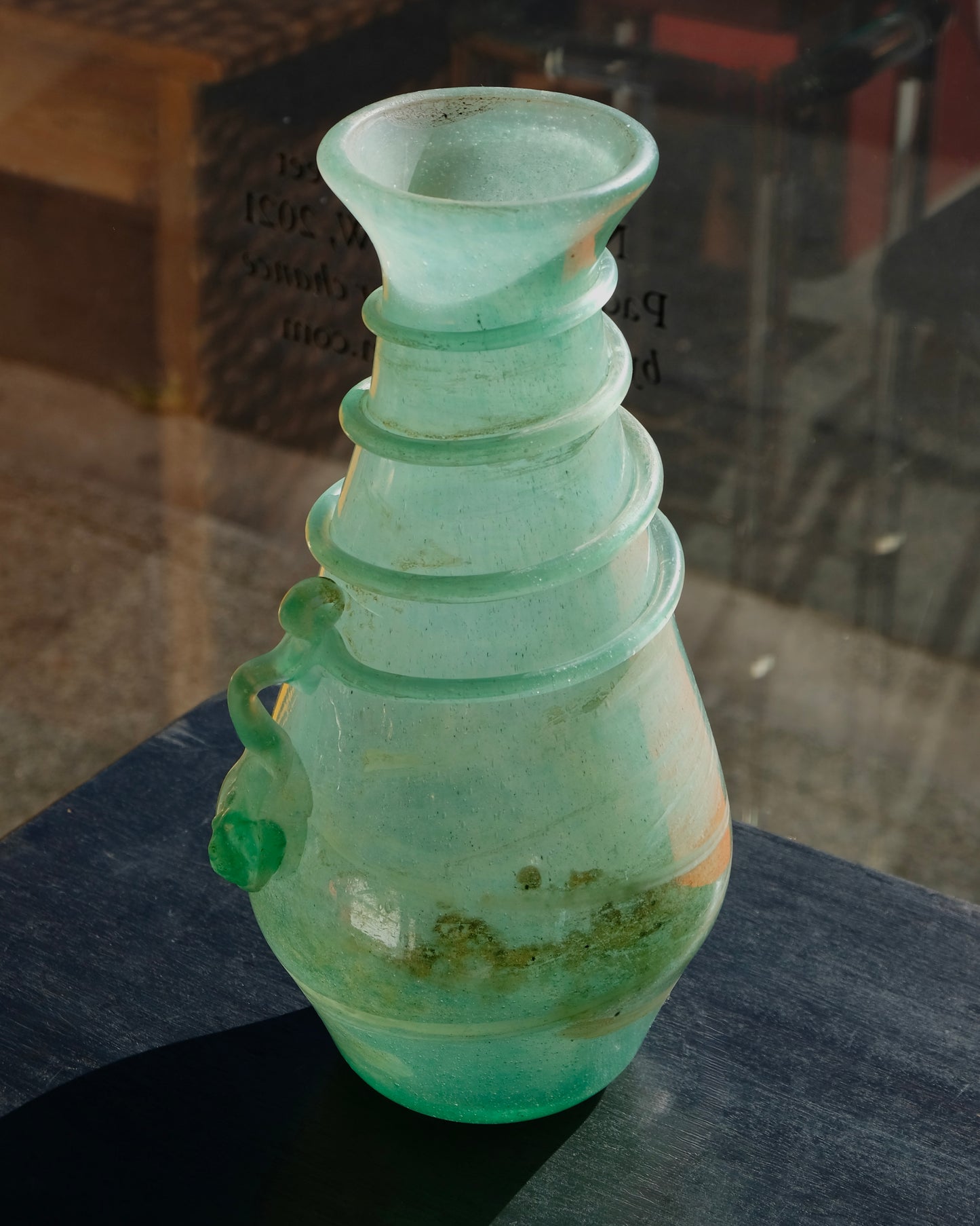 GREEN SCAVO MURANO GLASS SEGUSO JUG