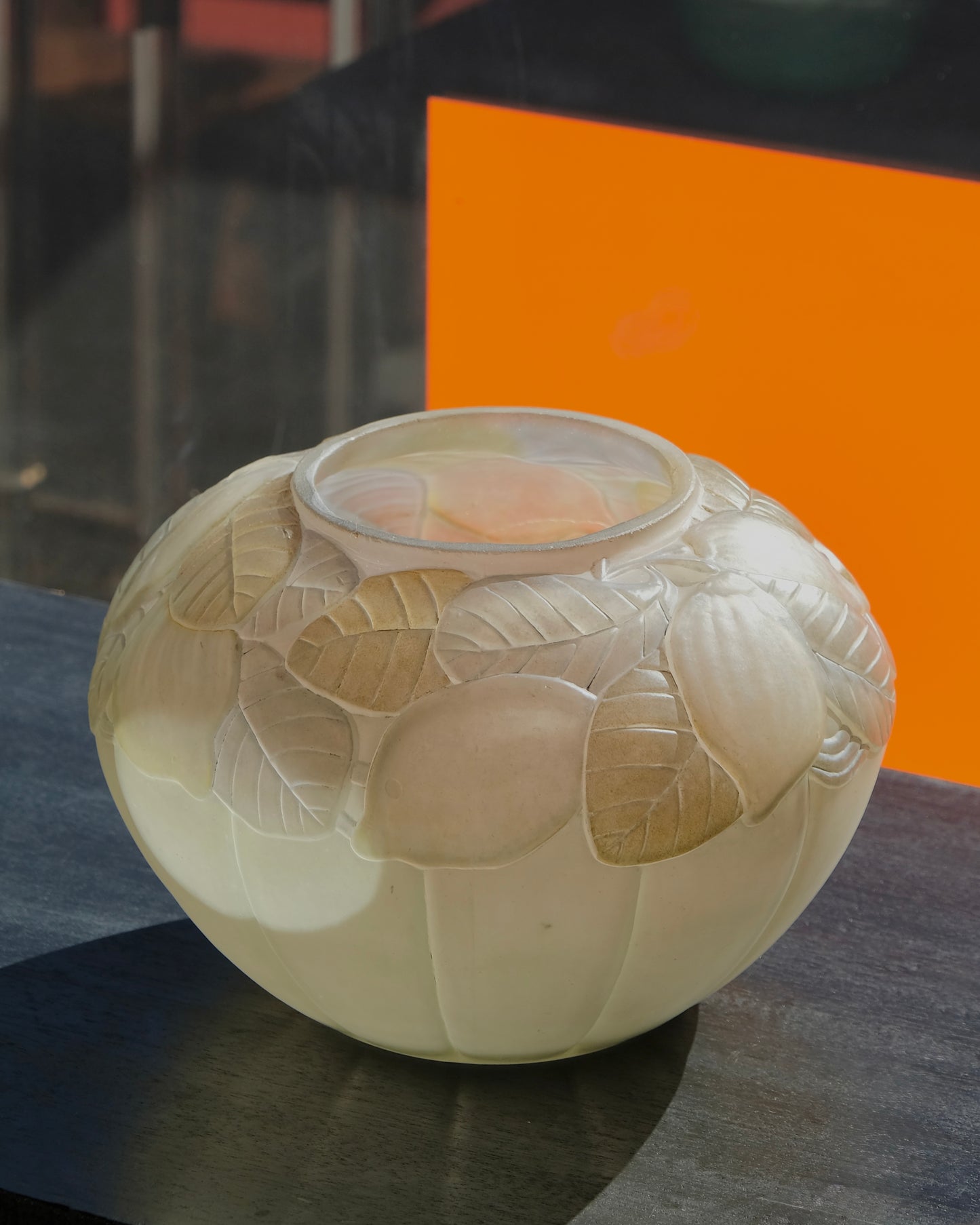SIGNED ETCHED LEAF VASE