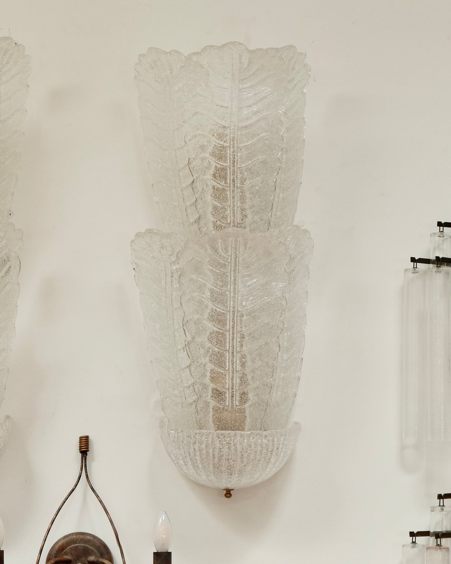 TRIO OF MURANO GLASS LEAF WALL SCONCES