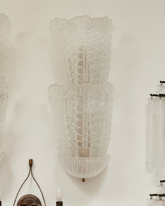 TRIO OF MURANO GLASS LEAF WALL SCONCES