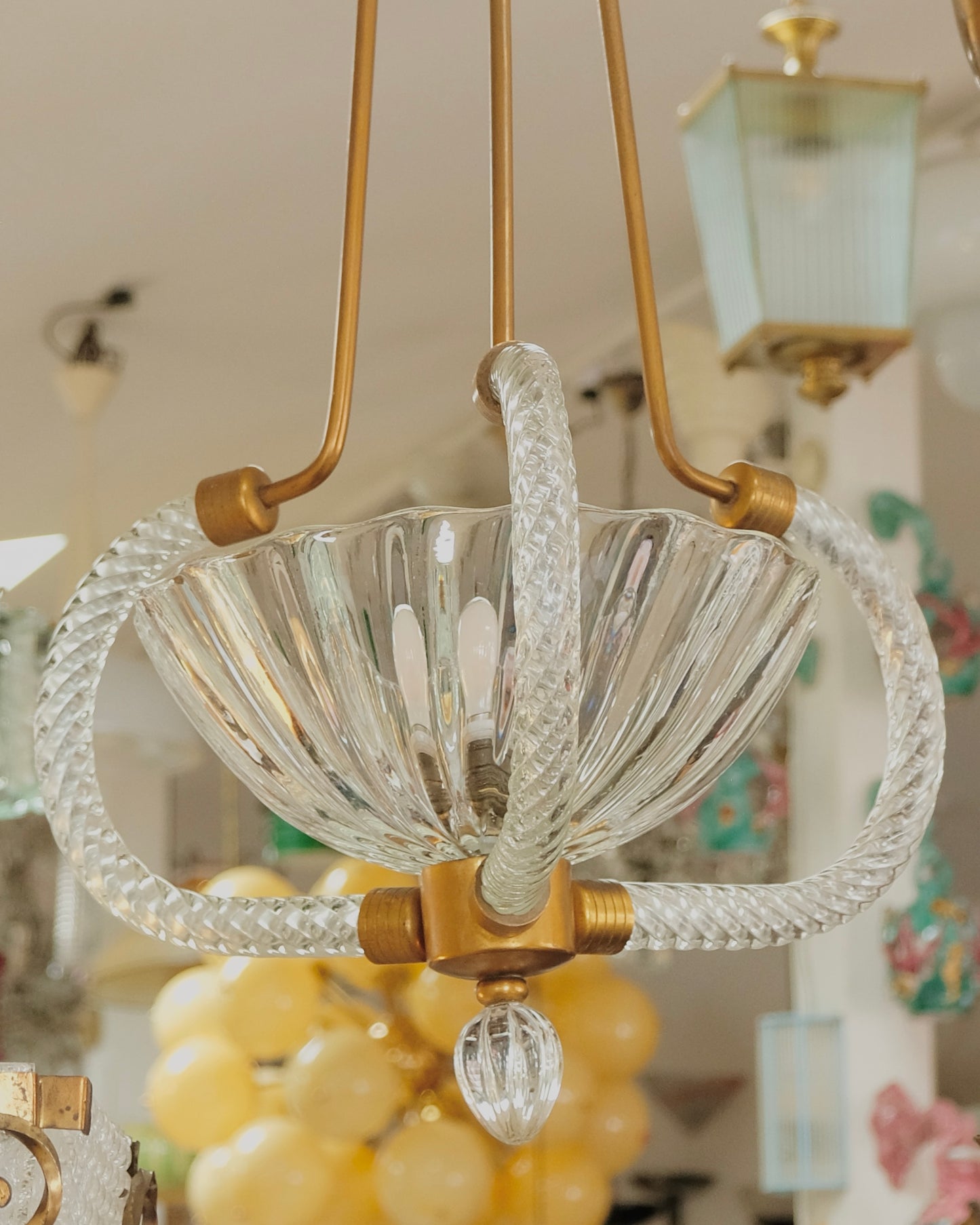 MURANO GLASS TRIO ARMED BRASS PENDANT
