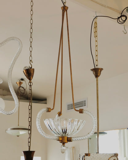 MURANO GLASS TRIO ARMED BRASS PENDANT