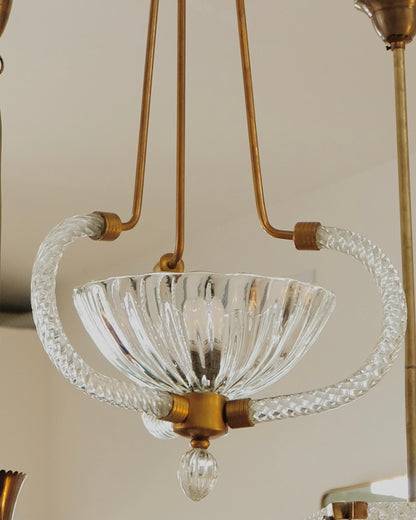 MURANO GLASS TRIO ARMED BRASS PENDANT