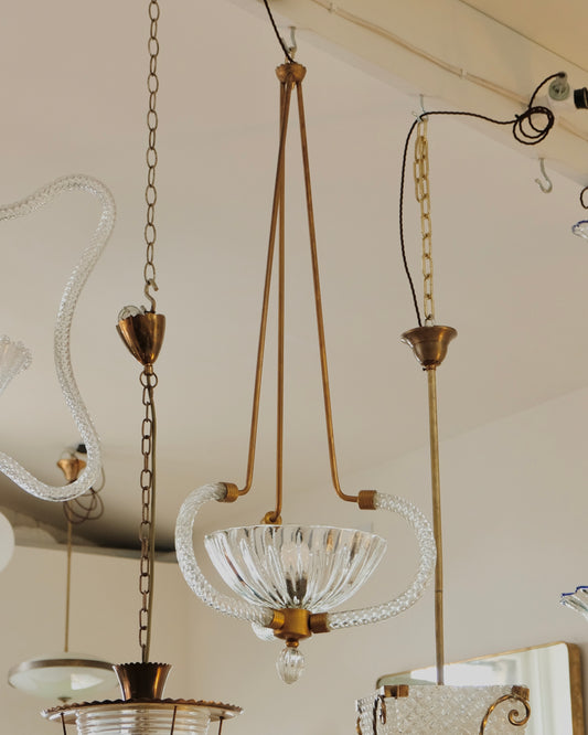 MURANO GLASS TRIO ARMED BRASS PENDANT