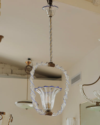 MURANO GLASS TWIST PENDANT w. BLUE LINE DETAIL