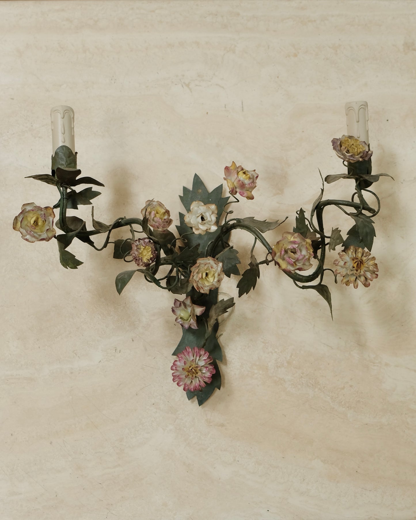 PAIR OF FRENCH LOUIS XVI BRONZE DORE & OPALINE FLORAL SCONCES