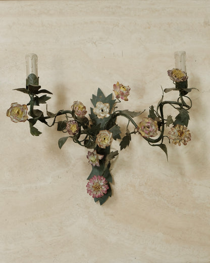 PAIR OF FRENCH LOUIS XVI BRONZE DORE & OPALINE FLORAL SCONCES