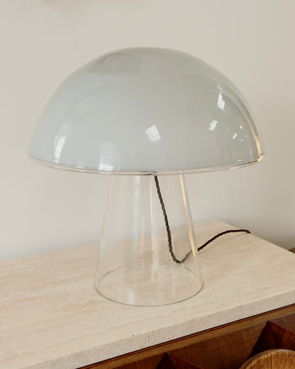 ITALIAN GREY GLASS MUSHROOM LAMP w. CLEAR BASE