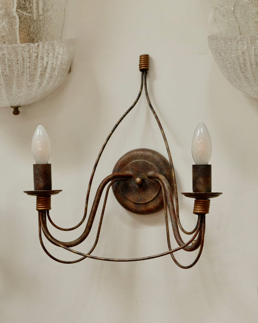 PAIR OF FRENCH HAND PAINTED BRONZE TWIN ARM SCONCES