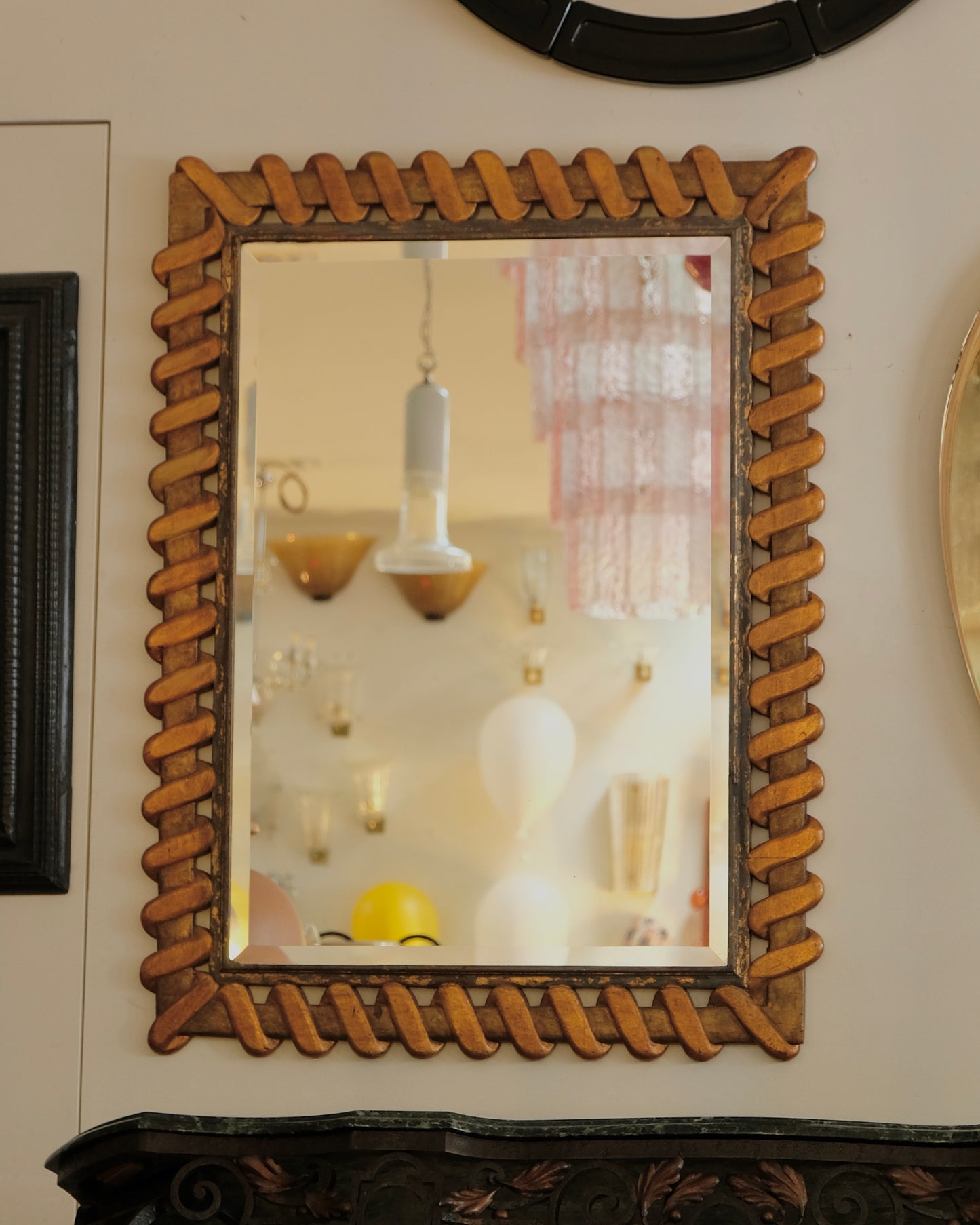 HANDPAINTED MIRROR w. GLIT WEAVE DETAIL
