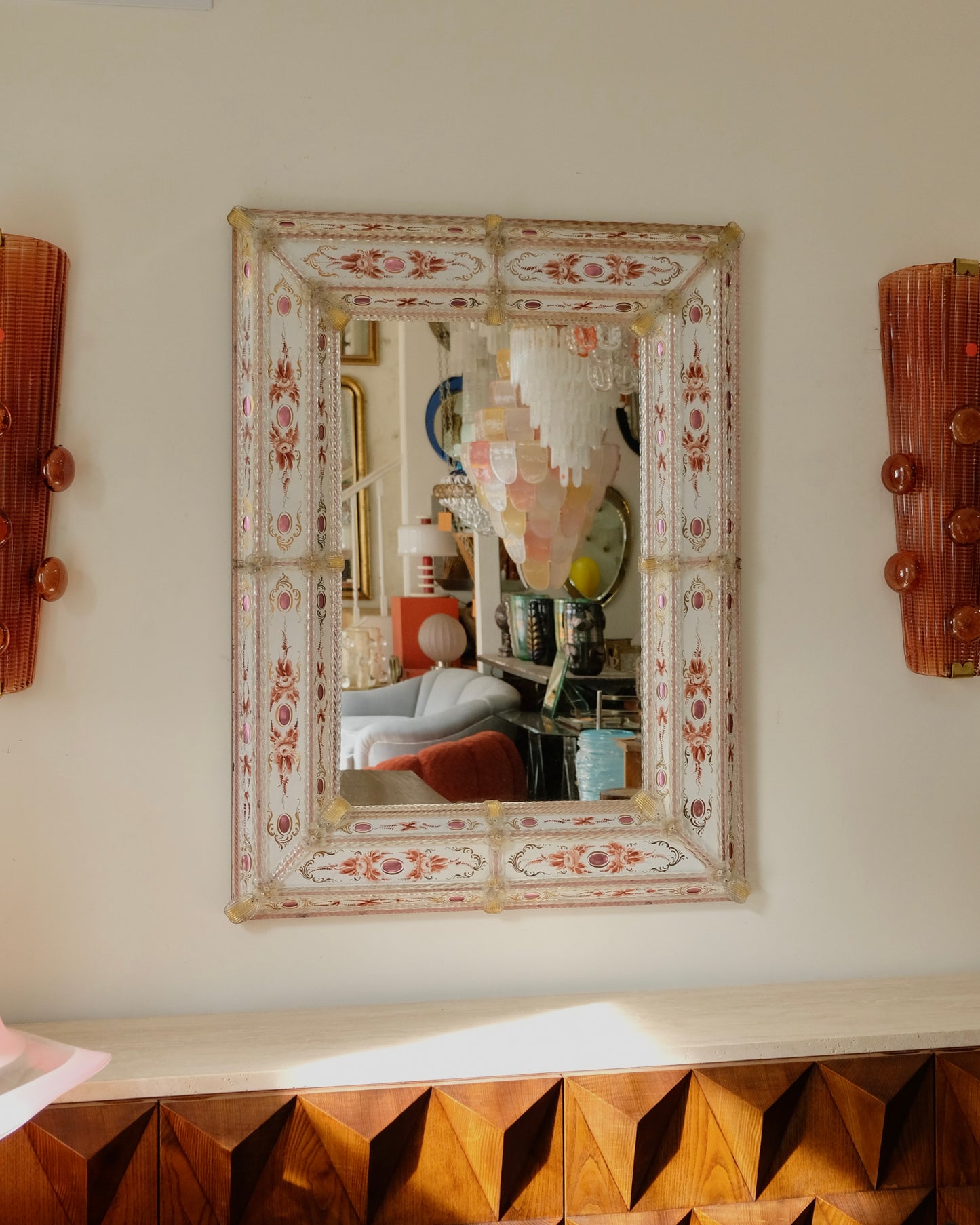 HAND PAINTED WHITE EGLOMISSE VENETIAN MIRROR