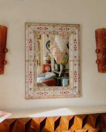 HAND PAINTED WHITE EGLOMISSE VENETIAN MIRROR