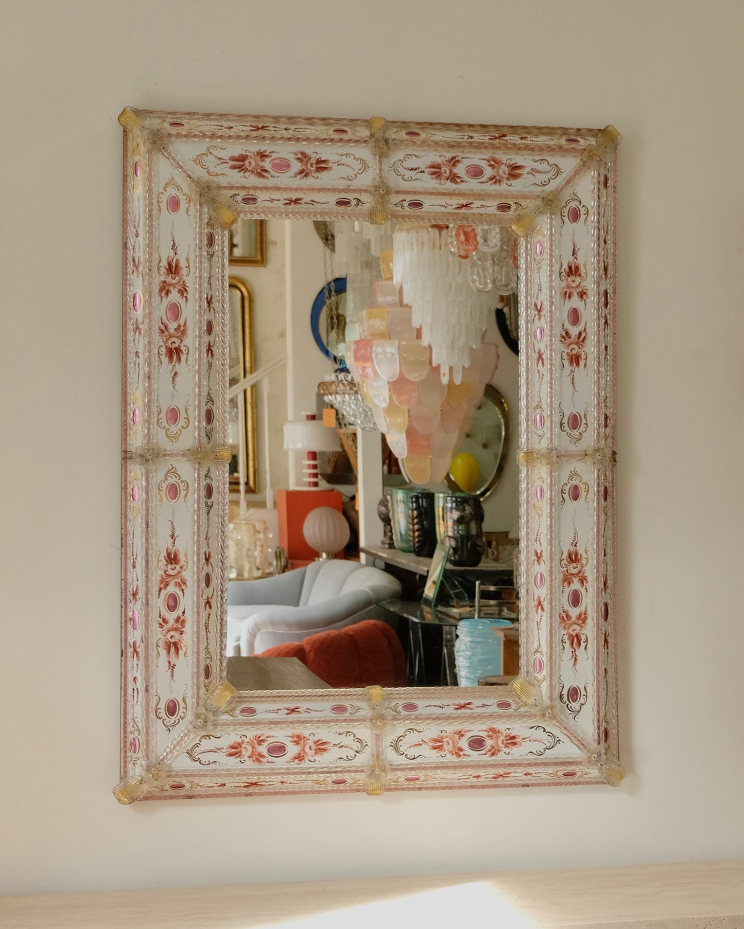 HAND PAINTED WHITE EGLOMISSE VENETIAN MIRROR