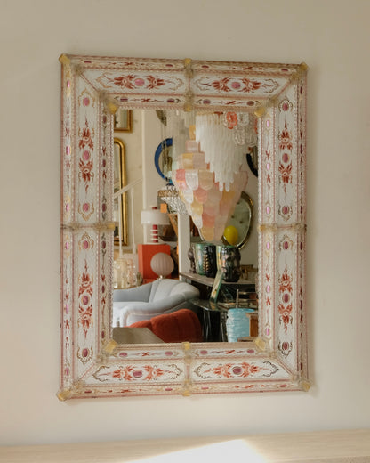 HAND PAINTED WHITE EGLOMISSE VENETIAN MIRROR