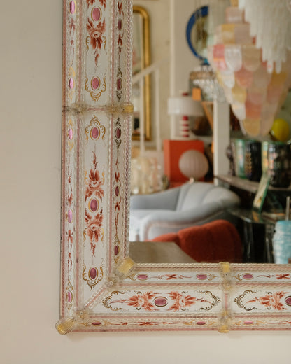 HAND PAINTED WHITE EGLOMISSE VENETIAN MIRROR