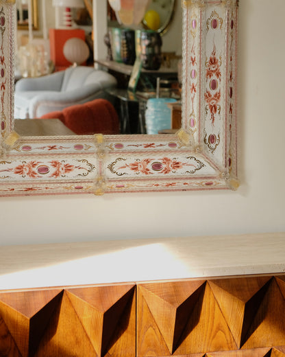 HAND PAINTED WHITE EGLOMISSE VENETIAN MIRROR