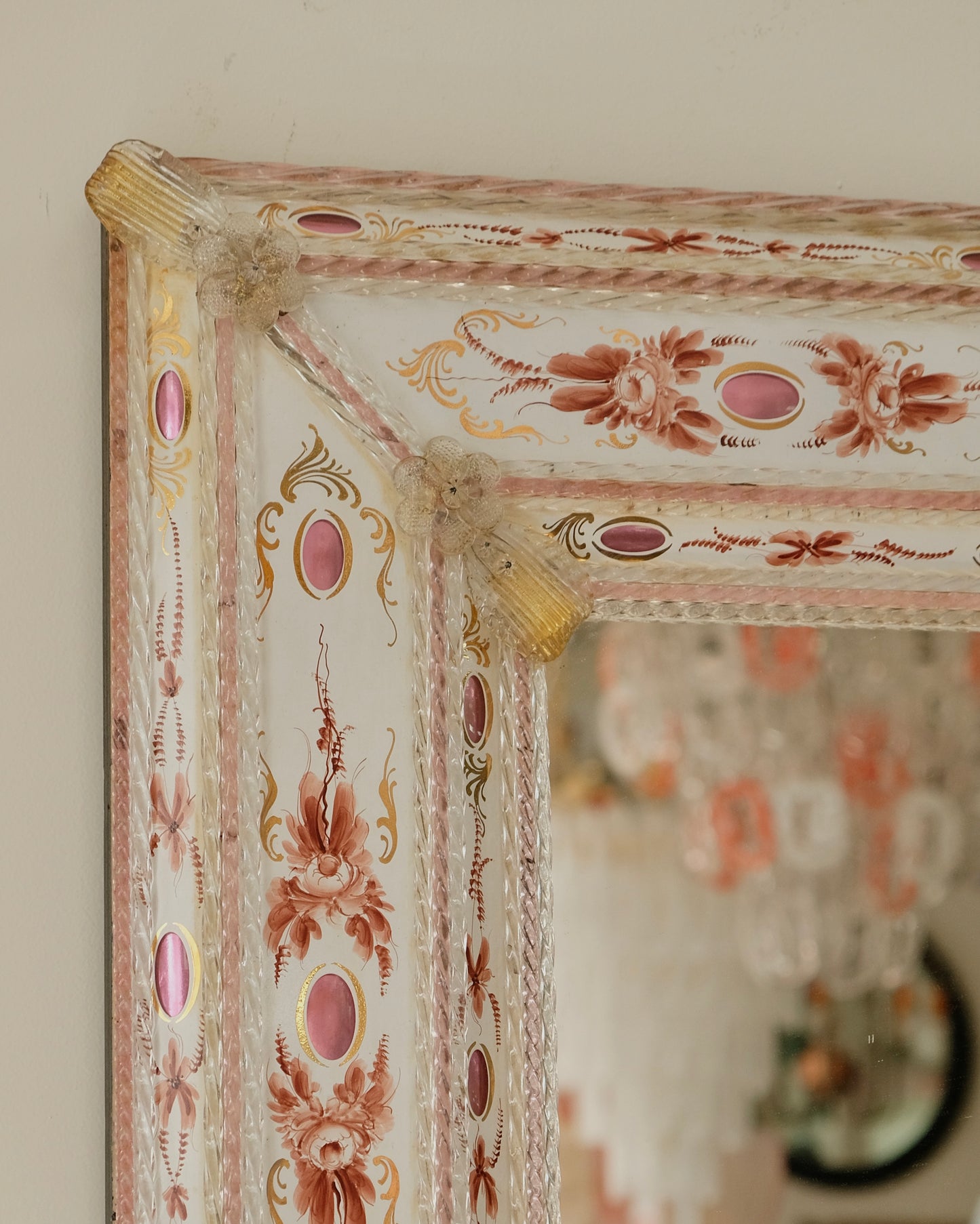 HAND PAINTED WHITE EGLOMISSE VENETIAN MIRROR