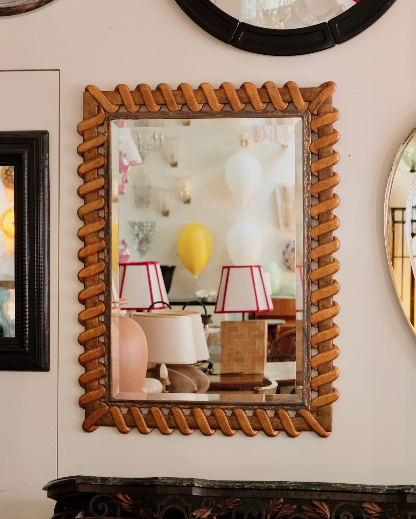 HANDPAINTED MIRROR w. GLIT WEAVE DETAIL