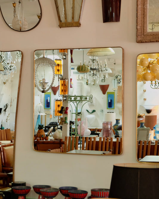 PAIR OF BRASS TAPERED MANTLE MIRRORS