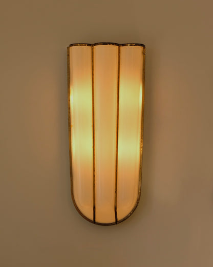 BRASS TRIPARTITE SCONCES w. OPAL METHACRYLATE SHADE