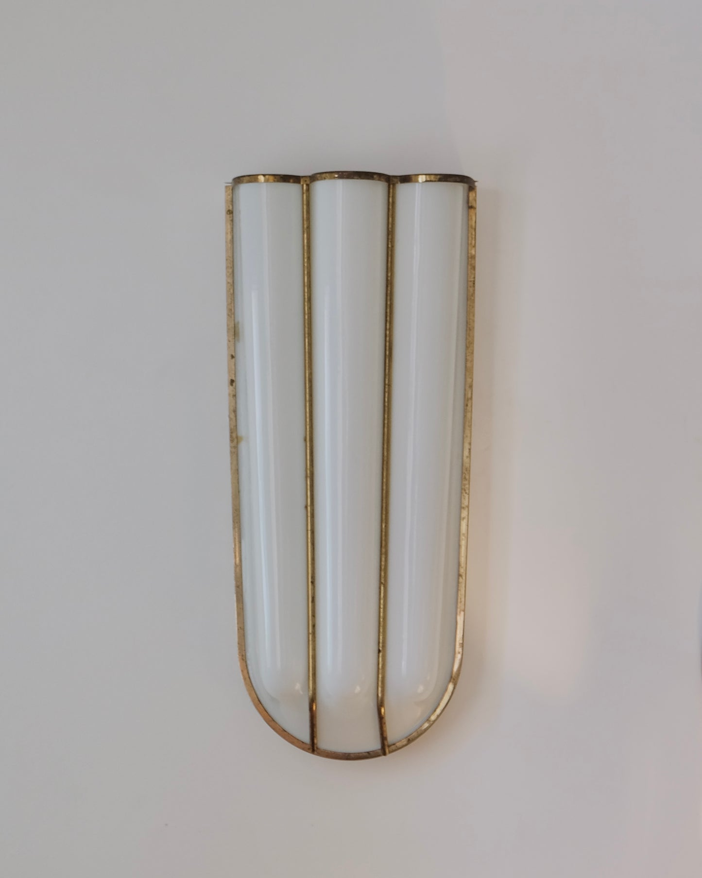 BRASS TRIPARTITE SCONCES w. OPAL METHACRYLATE SHADE
