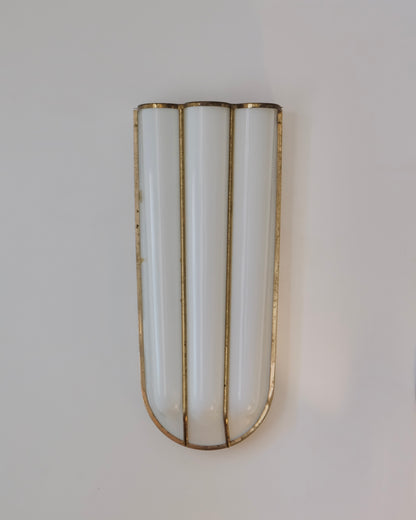 BRASS TRIPARTITE SCONCES w. OPAL METHACRYLATE SHADE