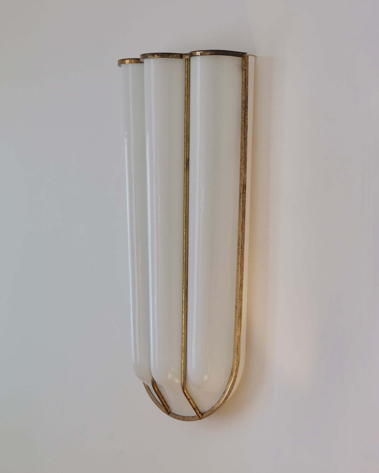 BRASS TRIPARTITE SCONCES w. OPAL METHACRYLATE SHADE