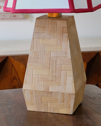 FRENCH BAMBOO BOX TABLE LAMP w. RED TRIM SHADE