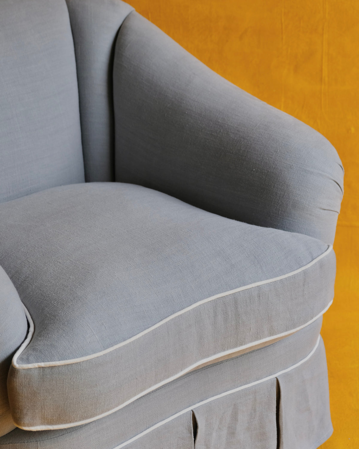 FRENCH POWDER BLUE THREE PIECE PLEATED LINEN SOFA SET