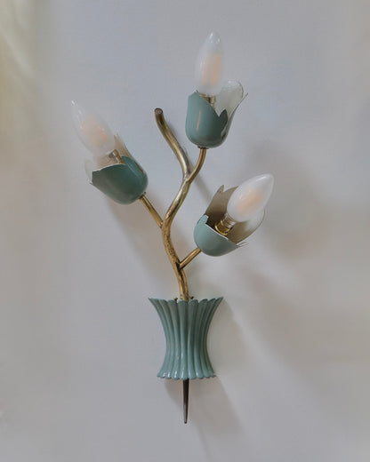 BRASS FLORAL STILNOVO WALL SCONCES