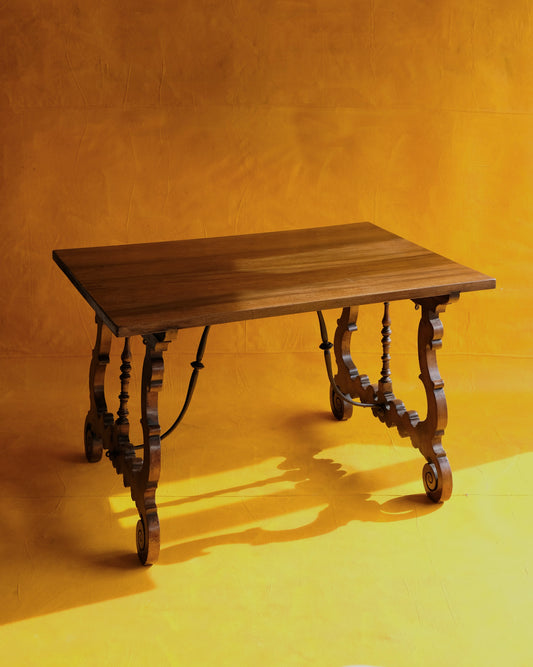 SMALL SPANISH WALNUT DESK w. IRON BRACE