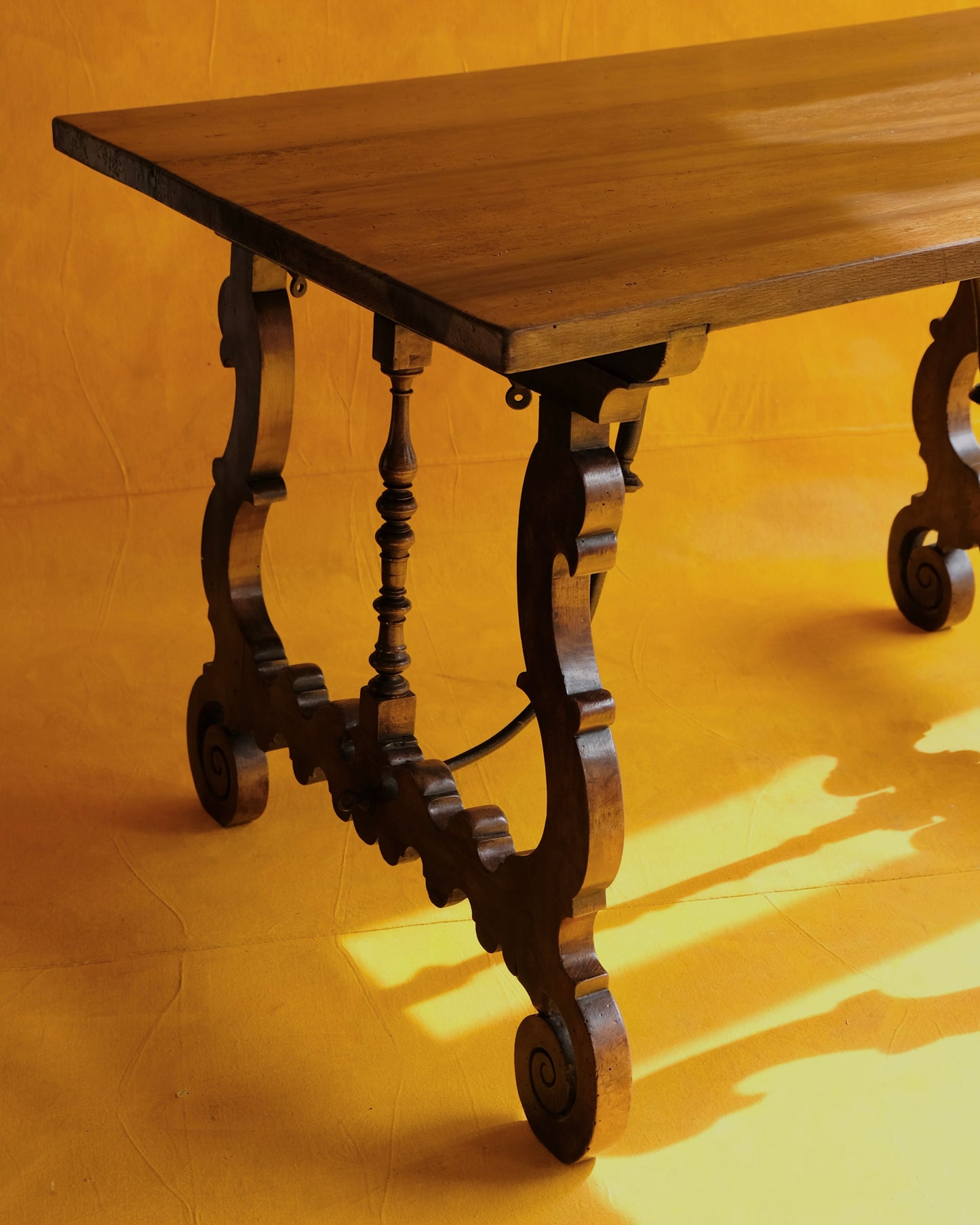 SMALL SPANISH WALNUT DESK w. IRON BRACE