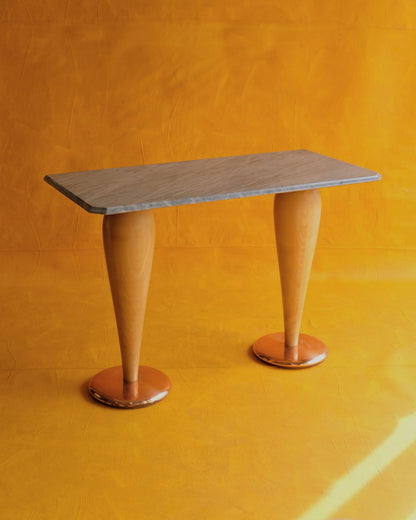 ART DECO TURNED OAK & MARBLE CONSOLE