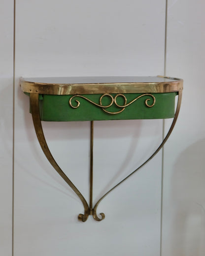 SCALLOPED BRASS WALL CONSOLE w. SINGLE DRAWER