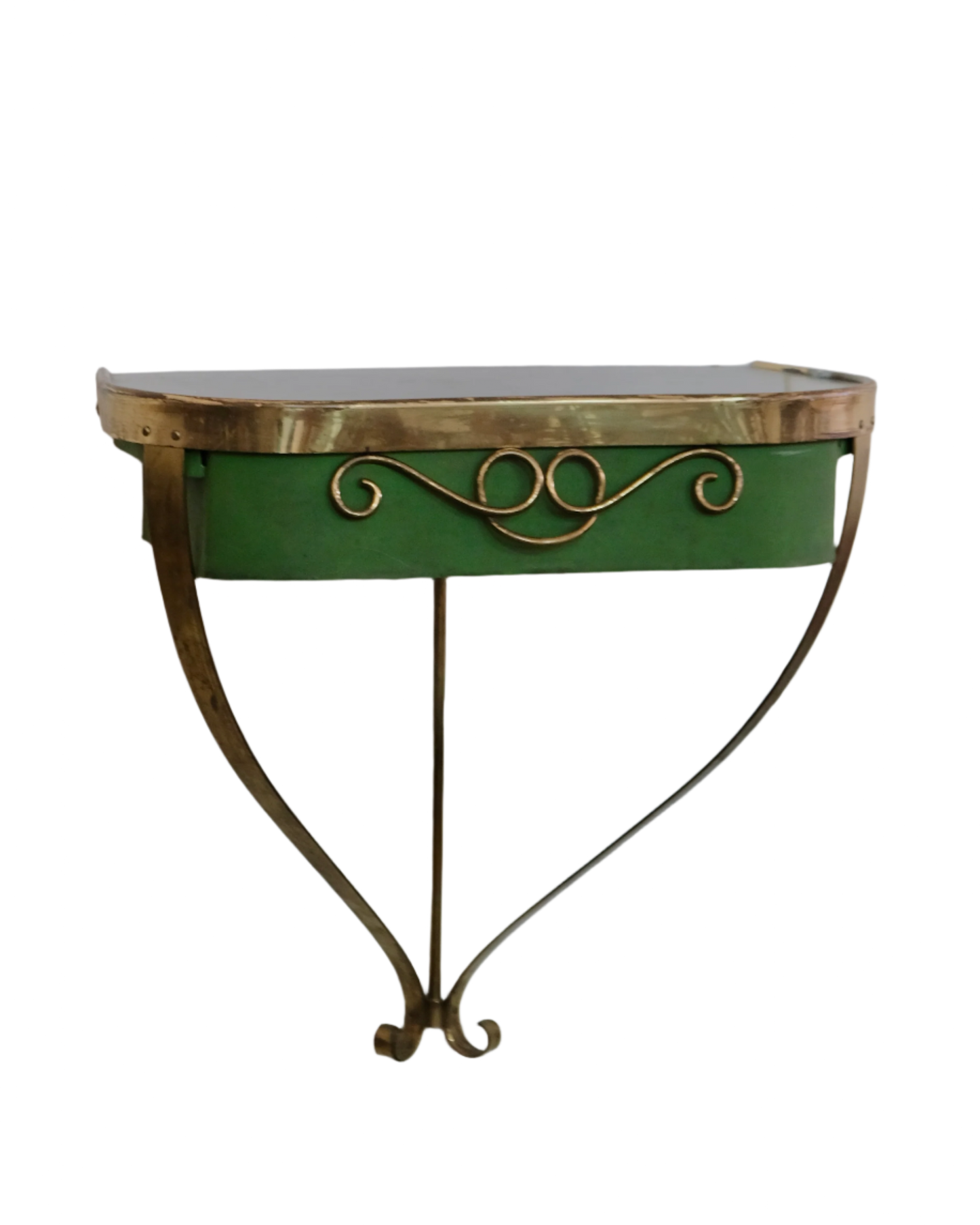 SCALLOPED BRASS WALL CONSOLE w. SINGLE DRAWER