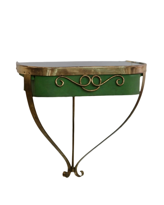 SCALLOPED BRASS WALL CONSOLE w. SINGLE DRAWER
