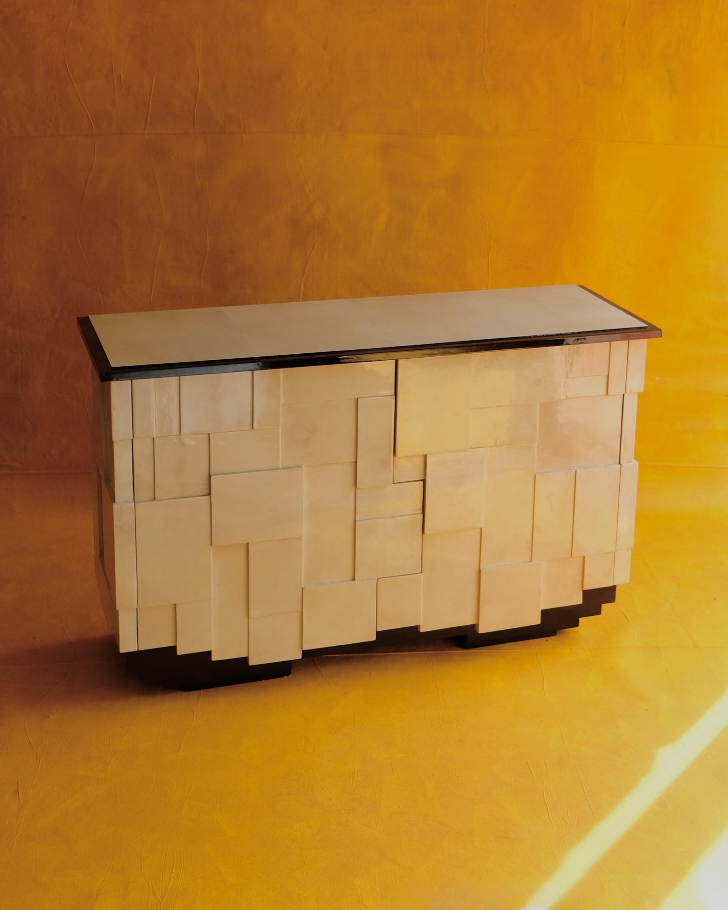 GEOMETRIC PARCHMENT TWO DOOR CONSOLE