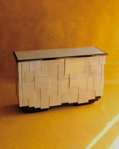 GEOMETRIC PARCHMENT TWO DOOR CONSOLE