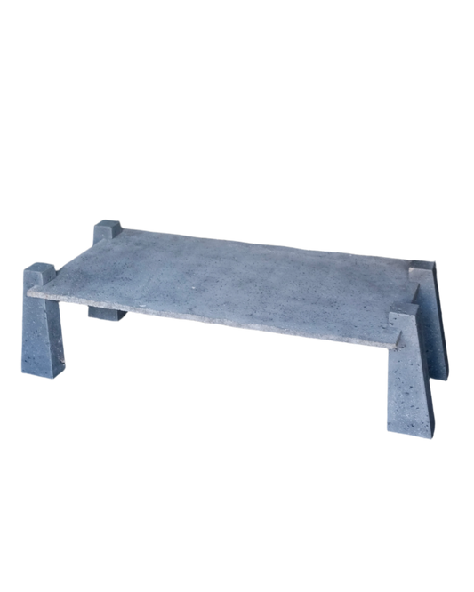 RAW EDGE STONE COFFEE TABLE w. PILLAR INSET BASE