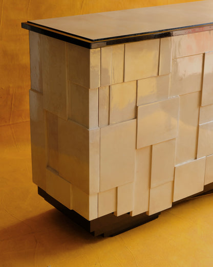 GEOMETRIC PARCHMENT TWO DOOR CONSOLE