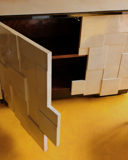 GEOMETRIC PARCHMENT TWO DOOR CONSOLE