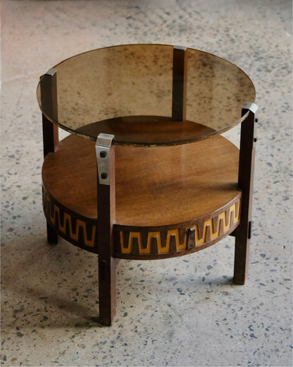 SPANISH GLASS TOP SIDE TABLES w. DRAWER