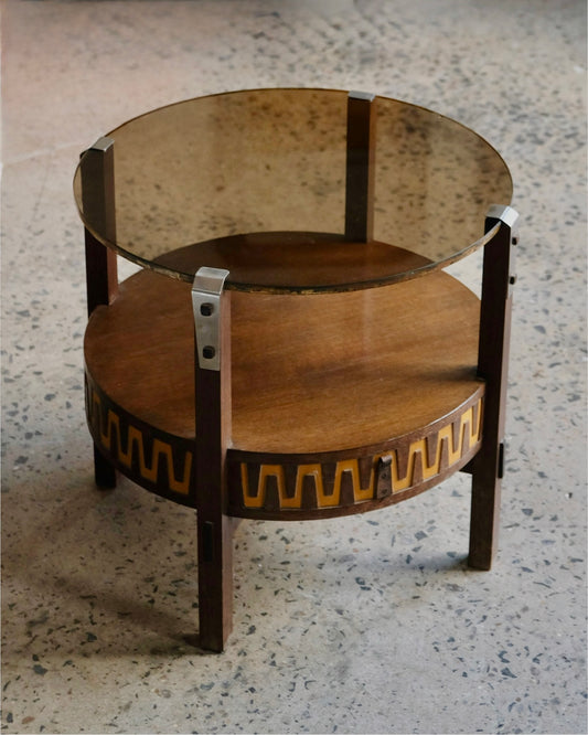 SPANISH GLASS TOP SIDE TABLES w. DRAWER