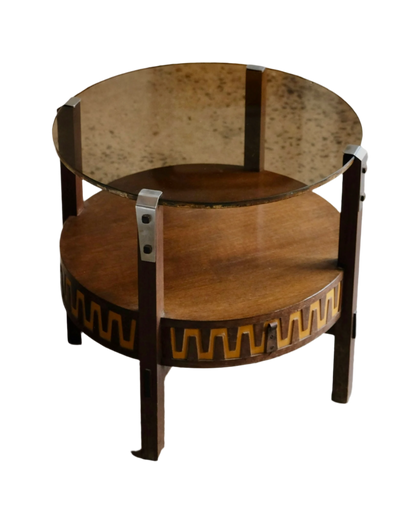 SPANISH GLASS TOP SIDE TABLES w. DRAWER