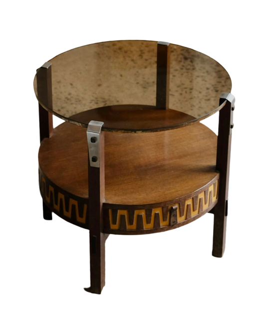SPANISH GLASS TOP SIDE TABLES w. DRAWER