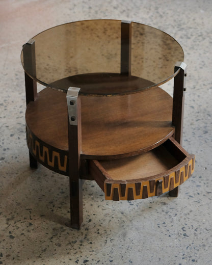 SPANISH GLASS TOP SIDE TABLES w. DRAWER