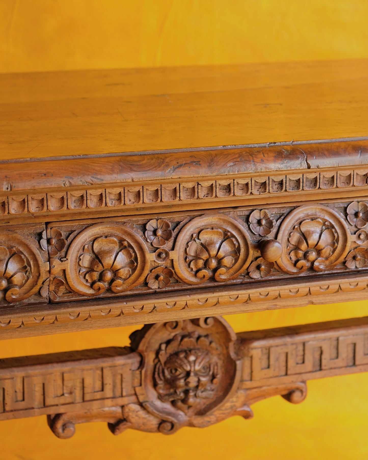 ILLUSTRATED FLORAL HAND CARVED FRENCH CONSOLE