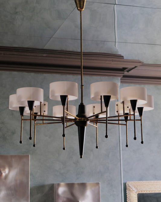 TEN LIGHT STILNOVO BRASS PENDANT