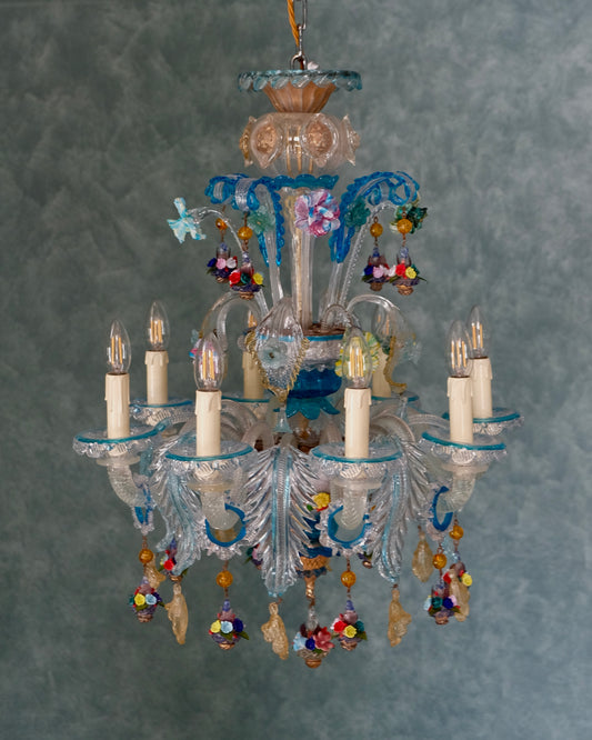 BLUE MURANO GLASS REZZONICO VENETIAN CHANDELIER