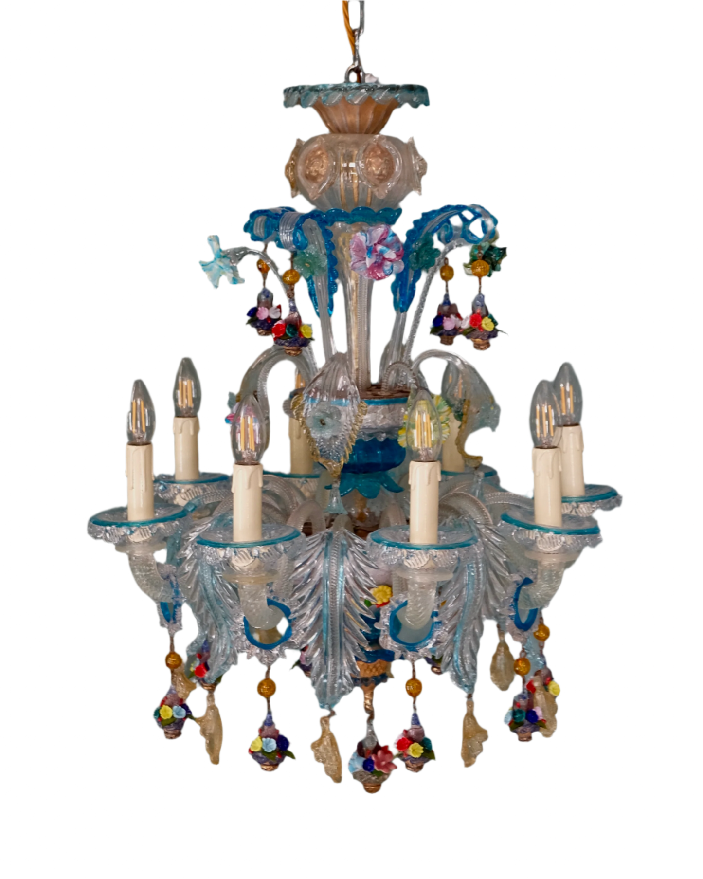 BLUE MURANO GLASS REZZONICO VENETIAN CHANDELIER